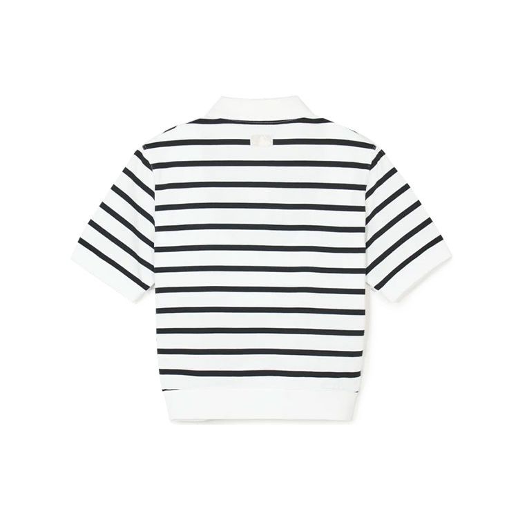 MLB Striped Casual Sports Short Sleeve Summer Breathable Polo Shirt Women Tops White 3FPQV0143-50IVS