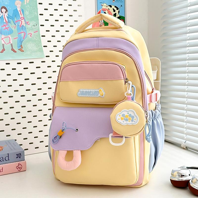 Schoolbag Korean Version Ins New High-value Fresh and Sweet Contrasting Splicing Backpack Junior High School Students Lightweight Spring Outing