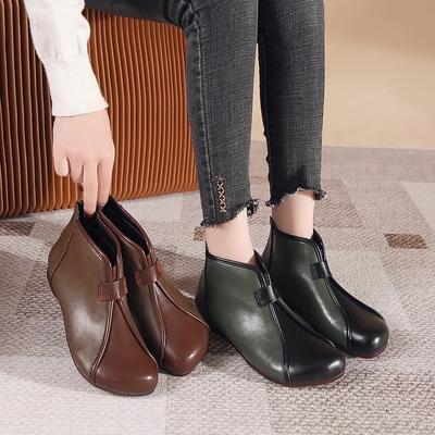 Women's Short Leather Boots Fashion Winter Boots Ankle Boots Thick Sole Retro High Heels Fashion Retro Leather Short Boots