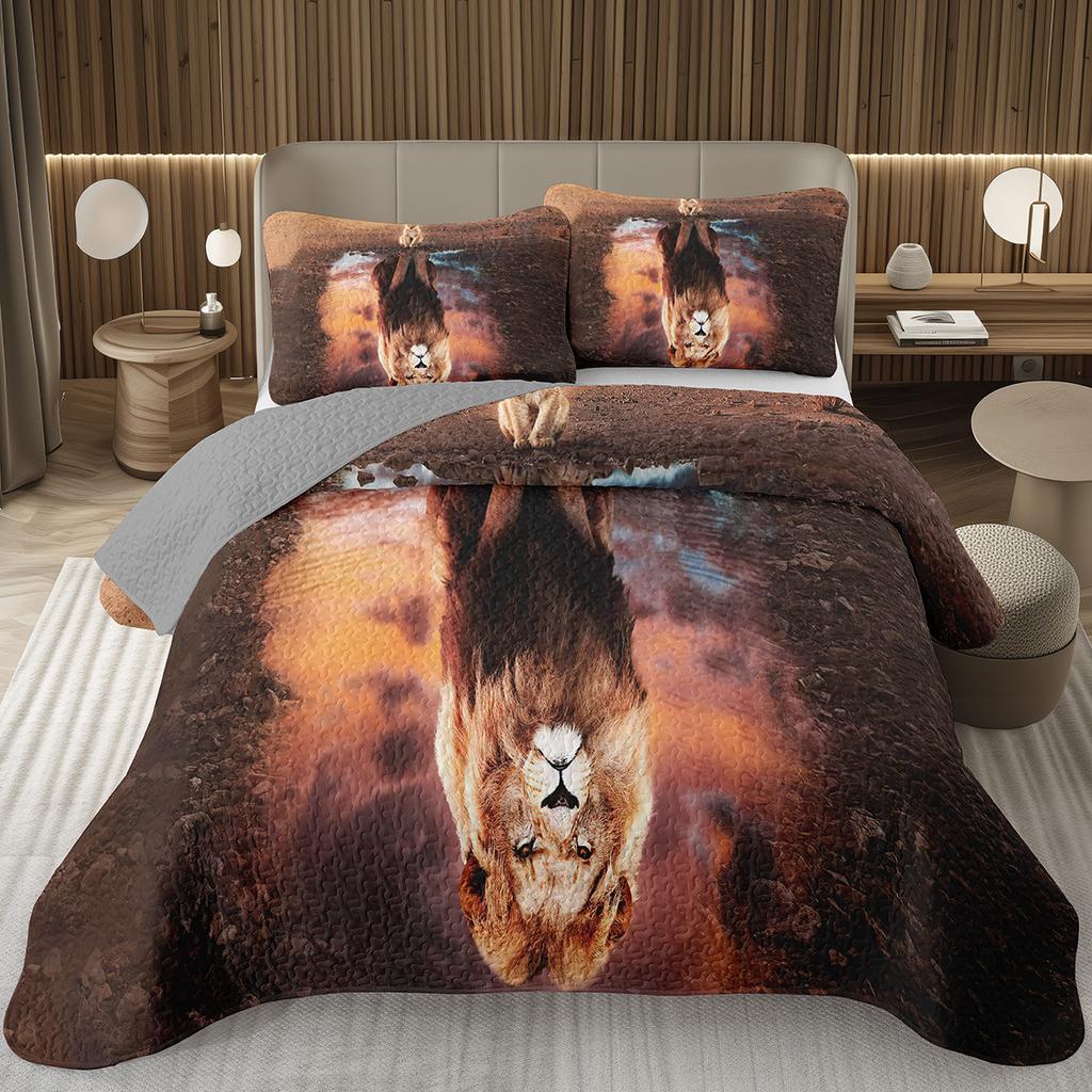Lion Bedspread Twin King Safari Wild Aninal Coverlet Western Farmstyle Quilt Set Soft Luxury Reversible Grey Quilted Bedding Set