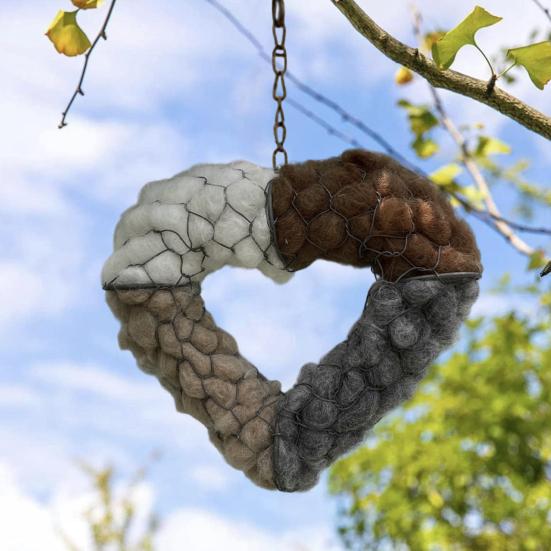 1/2Pcs Handmade Bird Nesting Heart Ornament with Hook Weather-proof Outdoor Garden Yard Balcony Fiber Love Heart Shape Bird Nesting Decoration