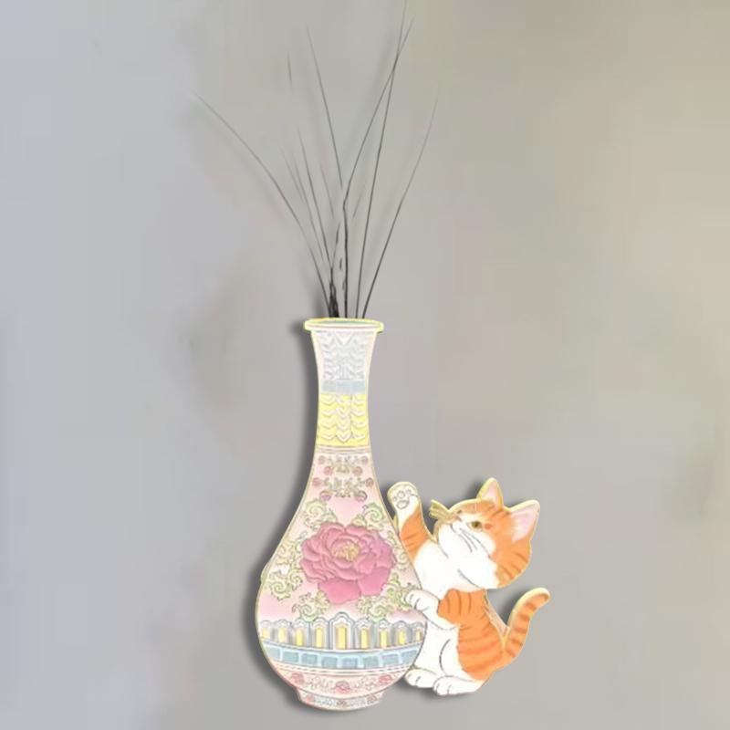 Colorful Acrylic Mini Vase Fridge Magnet Cat Whiskers Collection Ornaments Cat Hair Display Home Office Decor Party Gift