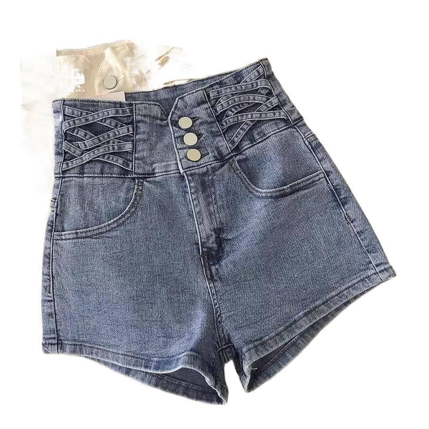 Plus Size High-Waisted A-Line Denim Shorts - Spring/Summer Loose, Slimming, Wide-Leg Hot Pants for Women
