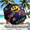Custom Name Personalized PAC MAN Print Umbrella, Auto Open Close, 8‑Rib Sturdy Frame, Commute Camping Hiking Use, Birthday Gift