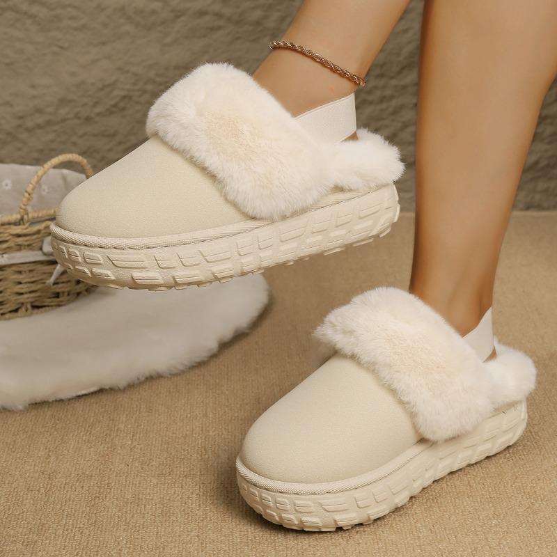 

Winter new thick-soled snow boots women s fleece thickened warm large cotton shoes integrated leather and fur bread fluffy shoes 41