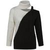 Women's  And Winter Loose Two-color Contrast Stitching Long-sleeved Stand Collar One Side Strapless Knit Sweater Top