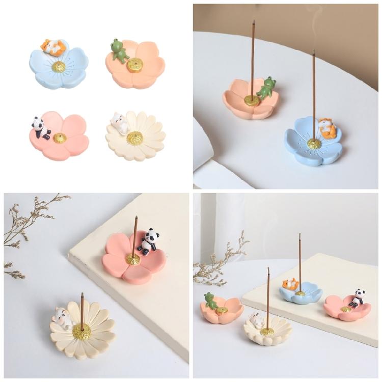 Flower Shape Resins Censers Holder Cute Animal Statue Incenses Burners PlateTray  for Mindfulness and Home Decoration
