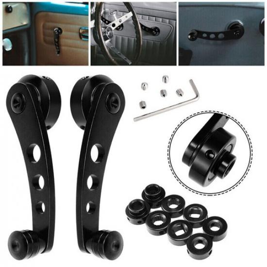 2Pcs Billet Black Aluminum Manual Car SUV Window Door Winder Glass Handle Crank