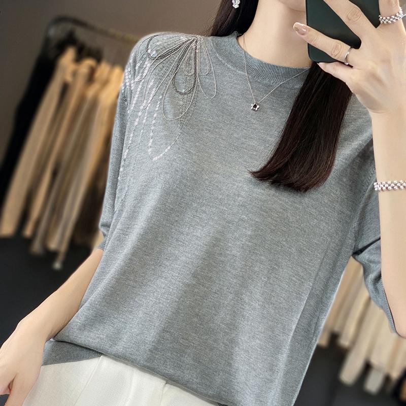 Dámské letní tričko s krátkým rukávem 50% směs morušového hedvábí a polyesteru | Lehký, prodyšný, ležérní top Slim Fit