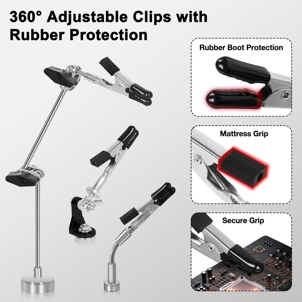 NEWACALOX Magnetic Helping Hands Soldering Third Hand with 6/8 Flexible Alligator Clips/Tool Box Adjust PCB Holder Electronic Re