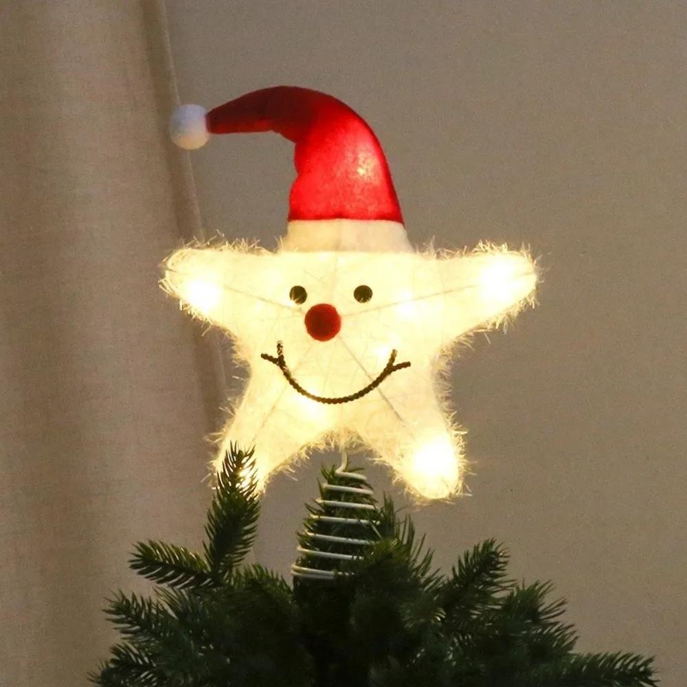 3D Glitzerstern Weihnachtsbaumspitze Eisen Hohl Schneeflocken Weihnachtsbaumschmuck Leuchtend Partydekoration Leuchtende Baumspitze