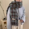 Korean Version Plaid Winter Scarf Women's Versatile Shawl with Tassel Outside To Keep Warm Scarf Versatile Ins Style