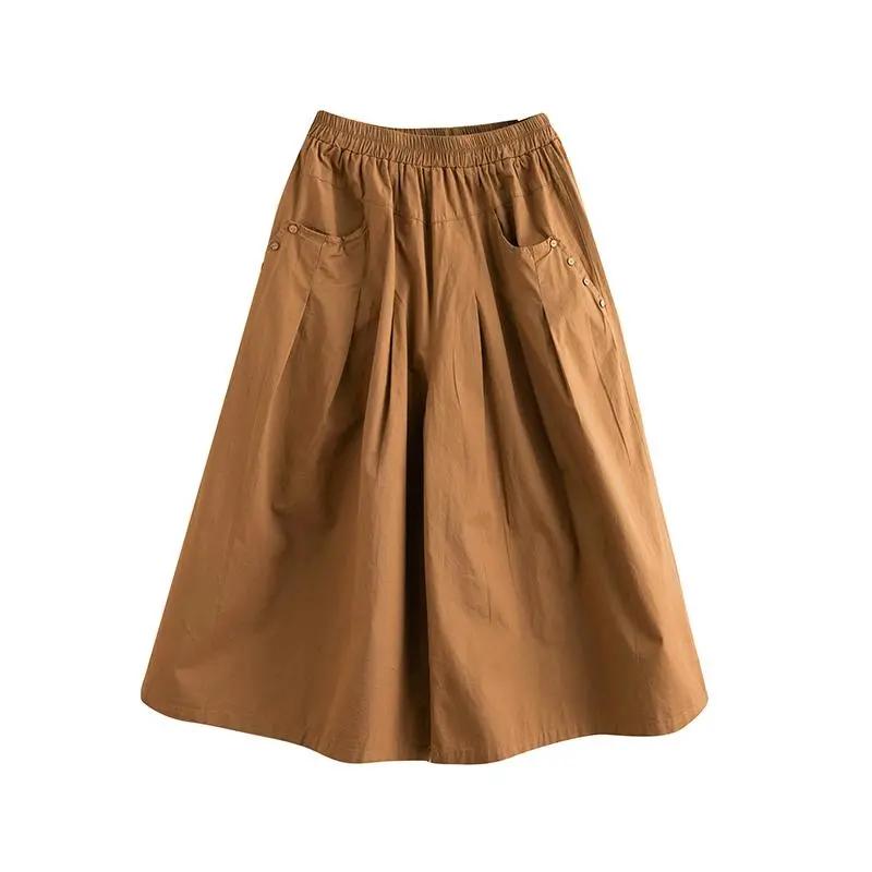 Pantalones de Algodón de Verano de Pierna Ancha para Mujer Estilo Vintage Color Sólido Sueltos Femeninos Hasta el Tobillo Casuales