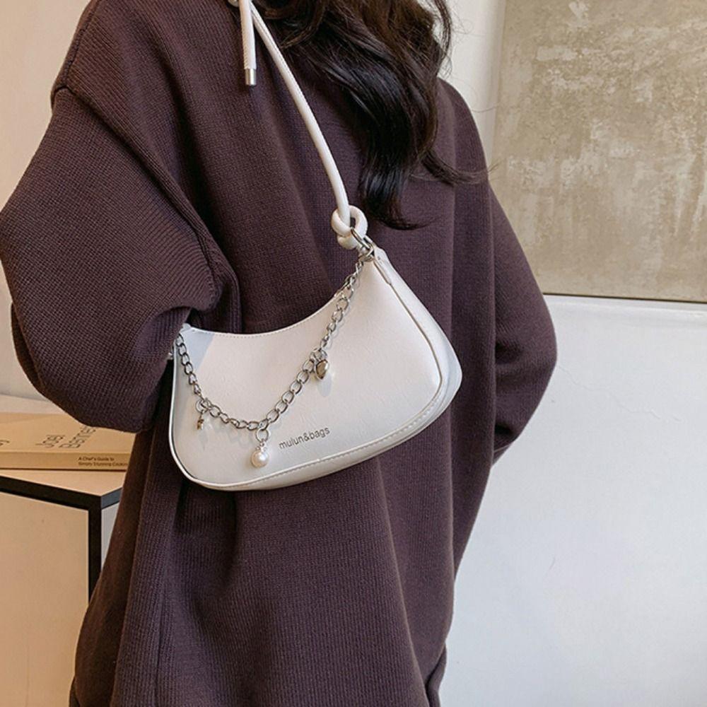Classic Half Moon Underarm Bag Elegant Y2K Shoulder Bag Casual Silver Tote Bag Shopping