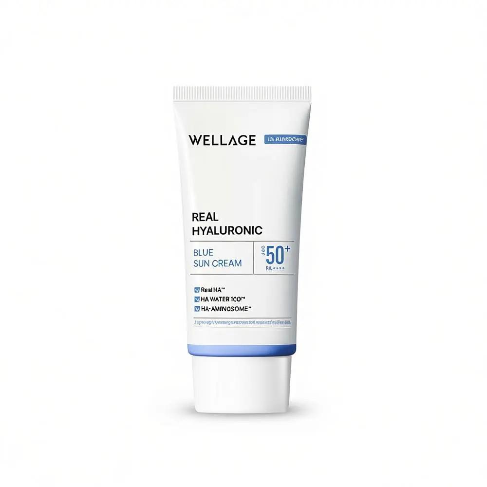 Wellage Real Hyaluronic Blue Sunscreen SPF50+ PA++++ Hydrating Hyaluronic Acid Sun Cream 50ml Double Set