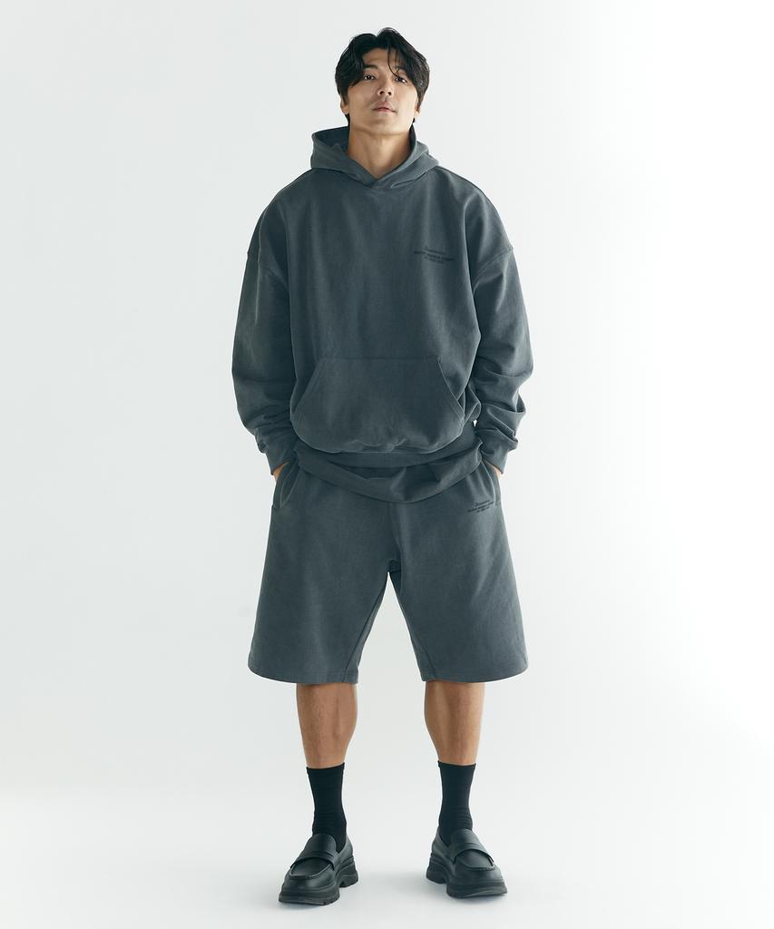 [Big Size] Stamp Oversized Heavy Pigment Hoodie Charcoal