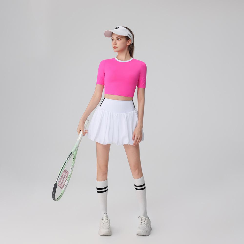 2025 Summer Women's Short Sleeve Tulip Casual Badminton and Tennis Skirt Set