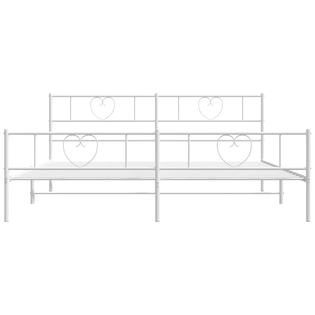 Metal Bed Frame with Headboard and Footboard White 183 x 213 cm