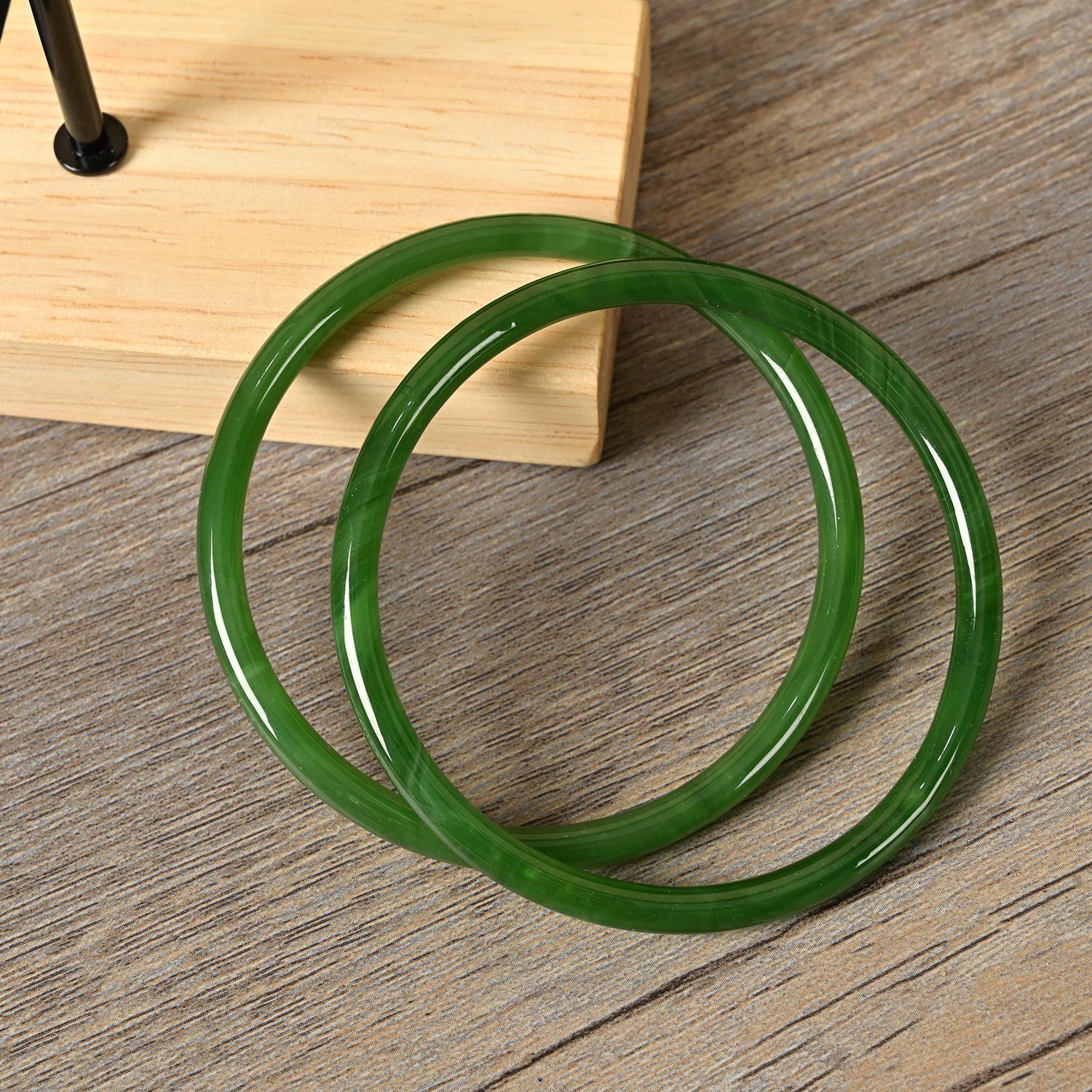

2Pcs/Set Design Sense Glass Natural Solid Color Bangles Retro Simple Charm Bracelet Femme Fashion Women s Casual China Jewelry 60mm темно-зеленого