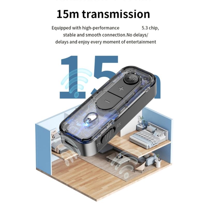 Double Function Bluetooth-compatible 5.3 Transmitter Receiver 2400Mhz 1200Mbps for Fast Wireless Auditory Connection