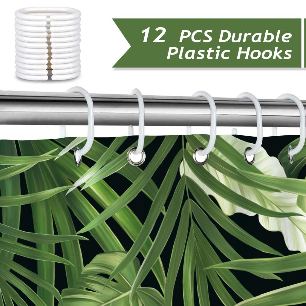 Tropická Listová Sprchová Závěs Tmavě Zelená Palmový List Želva Bambus Koupelnová Závěs Polyesterová Tkanina Voděodolná Sprchová Závěs S Háčky