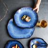 BEPAN Piatti in Ceramica Blu Scuro Piatto Piatto Irregolare Piatto di Porcellana Decorazione Domestica Stoviglie Vassoio per Stoviglie Forniture per Cucina Hotel