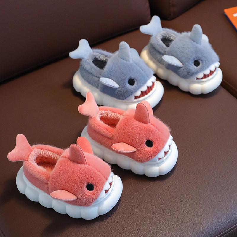 Children's Winter Warm Shark Slippers - Non-slip, Soft Cotton for Boys & Girls