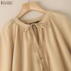 ZANZEA Women Casual Round Neck Loose Long Sleeve Blouse