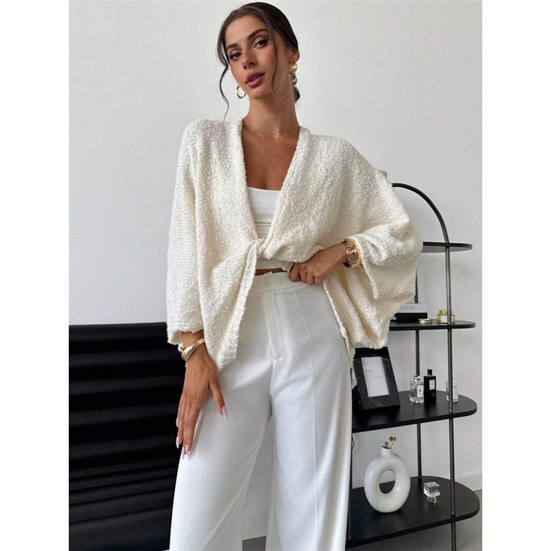 Criss-cross Solid Sweater For Women Deep V-neck Full Sleeve Loose Short Tops Autumn Elegant Female Daily Casual Outerwear