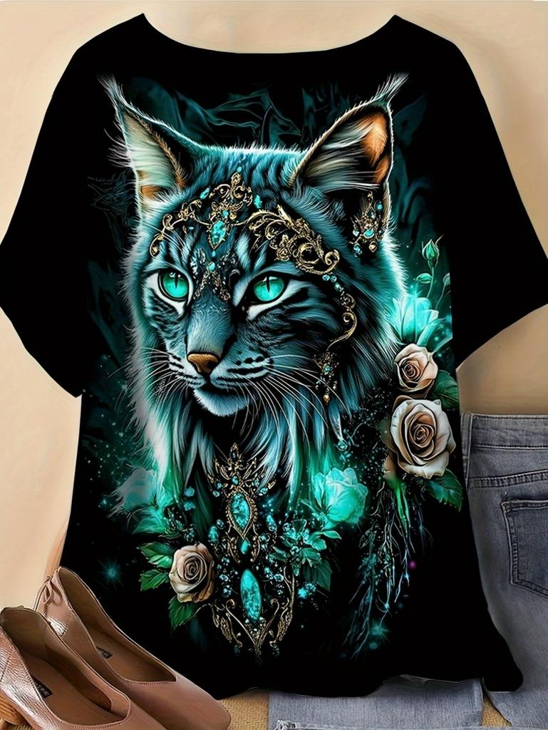 Summer Women 3D Printed Cat T-Shirt Cute Graphics Short Sleeves Tops Casual Fashion Tees O-Neck T-Shirts Oversize Woman Clothes