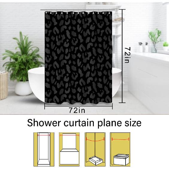 Leopard Cheetah Shower Curtain (72" x 72"), Black Leopard Cheetah Print Shower Curtain,Polyester Fabric Print Shower Curtain Set for Bathroom with 12
