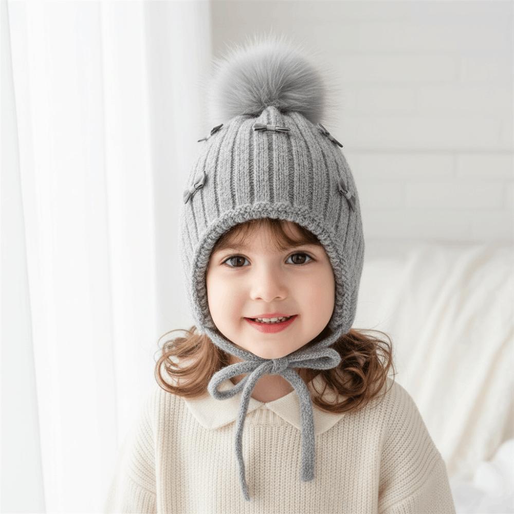 Ears Protection Kids Bonnet Hat Pompom Bows Girl Cap Cute Ears Protection Hat  Autumn