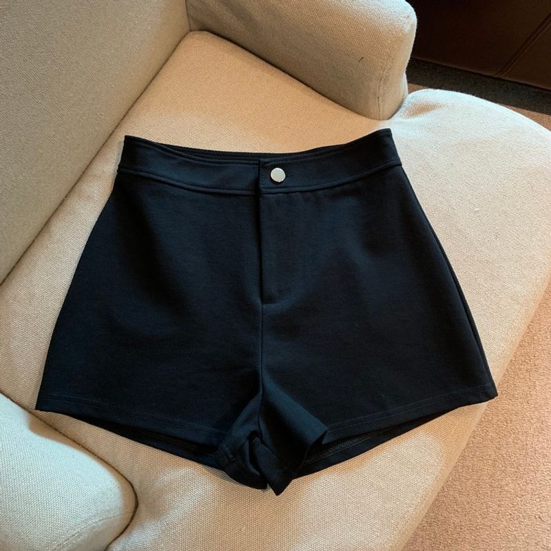 

White in Thin Section Fashion Outwear Bottoming Hot Pants for Women Autumn and Summer Clothing New Arrival High Waist Slim Looking Casual Small Shorts Black S