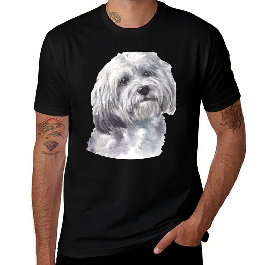 Cute White Havanese Watercolor Art TShirt Casual Loose Fit Short Sleeve TShirt