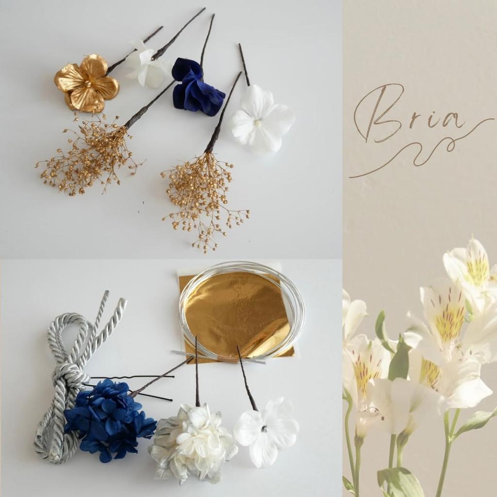 Preserved Flower Hair Ornament with Braided Mizuhiki and Gold Leaf for and Japanese Clothing [Bria] Coming-of-Age Ceremonies, Graduations, Weddings,