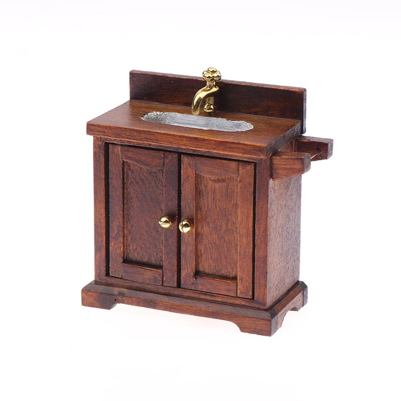 1/12 Dollhouse Simulation Washing Basin Cabinet Dollhouse Bathroom Sink Furniture Decoration Toy Micro Scene Construction Prop