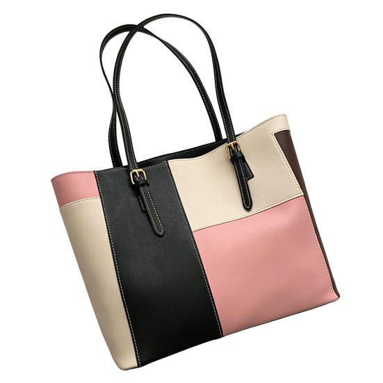 

Color Block Tote Bag Large Capacity Handbag Stylish Commuter Shoulder Bag Tote Purse рожевий
