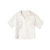 Linen shirt V-neck loose European and American women's high-end shirt summer wide version silhouette short-sleeved lapel top