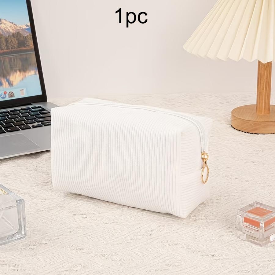 1pc Corduroy Makeup Bag Pencil Case Large Capacity Solid Stationery Storage Bag School Desktop Organizer Travel Lipstick Bag