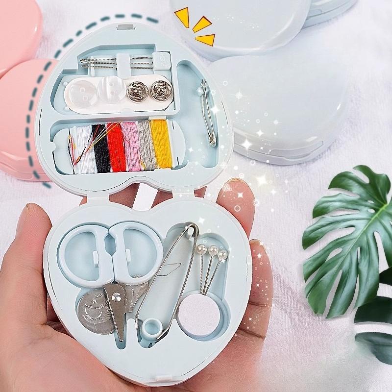 Mini Sewing Kit - Convenient Household Small Sewing Box with Multiple Functions - Sewing Tool Set in The Shape of A Heart