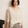 Women's V-neck Cashmere Knit Sweater: Autumn/Winter Solid Color, Loose Fit, Long Sleeve, Casual Slimming.