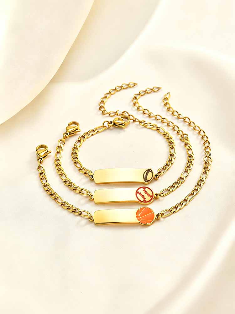 Custom Name Basketball Bracelet Engraved Stainless Steel Adjustable Kids Sports Jewelry Birthday Gift for Boys Girls
