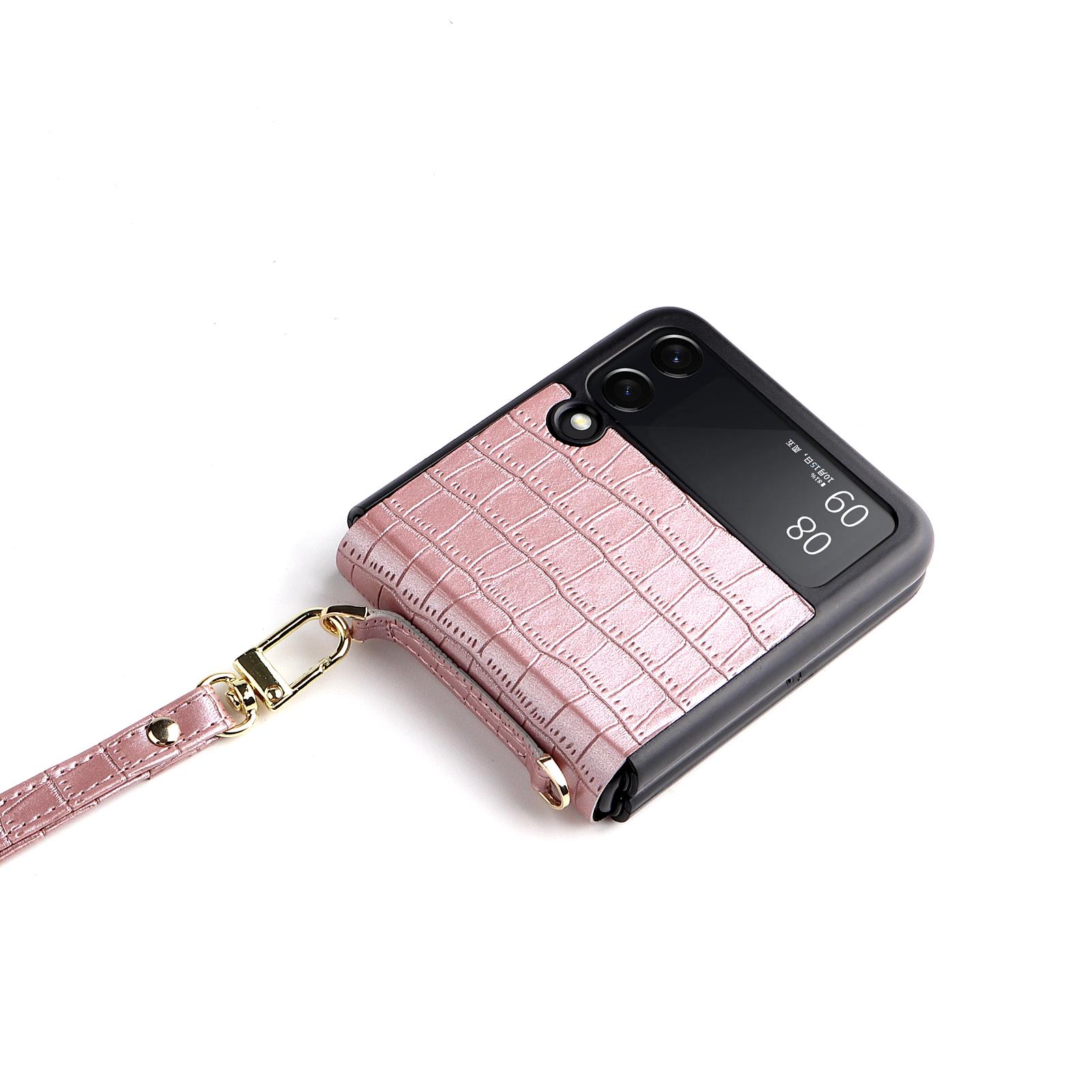 

Pu Leather hand Strap Anti-fall Phone Case for Samsung Galaxy Z Flip 3 5G SM-F711B Protection Back Cover with Lanyard Z flip 4 for Z Flip 3