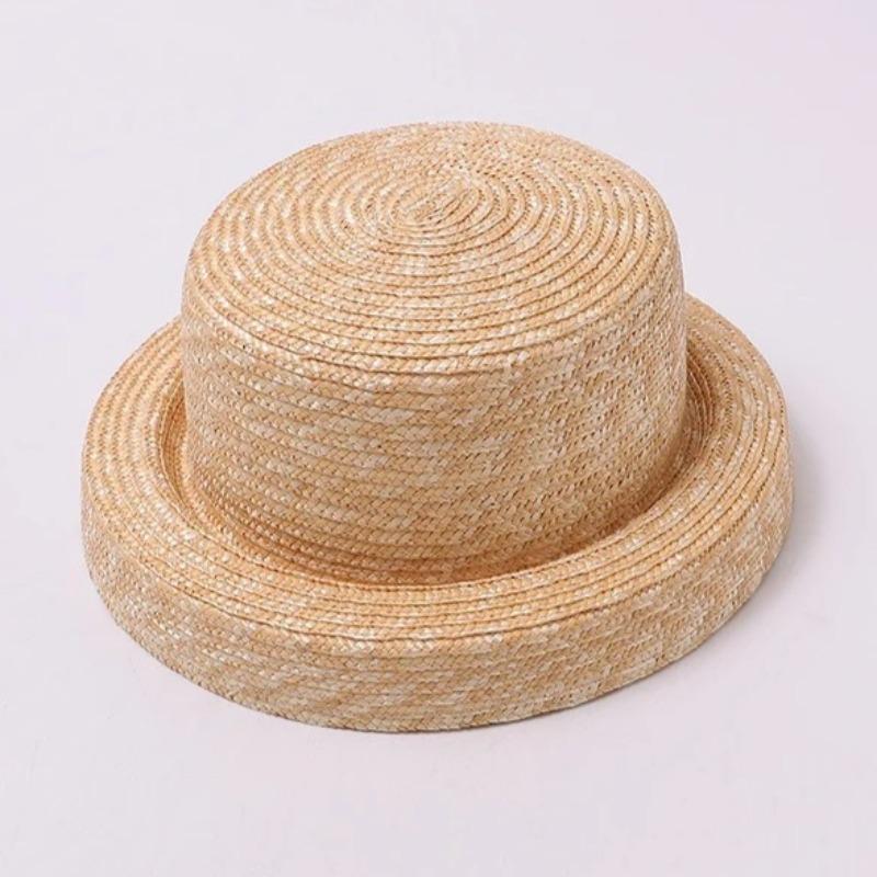 New Vintage Hepburn Style Flat Top Sun Hats Women Summer Desiger Handmade High Top Straw Hat Leisure Travel Holiday Beach Hat