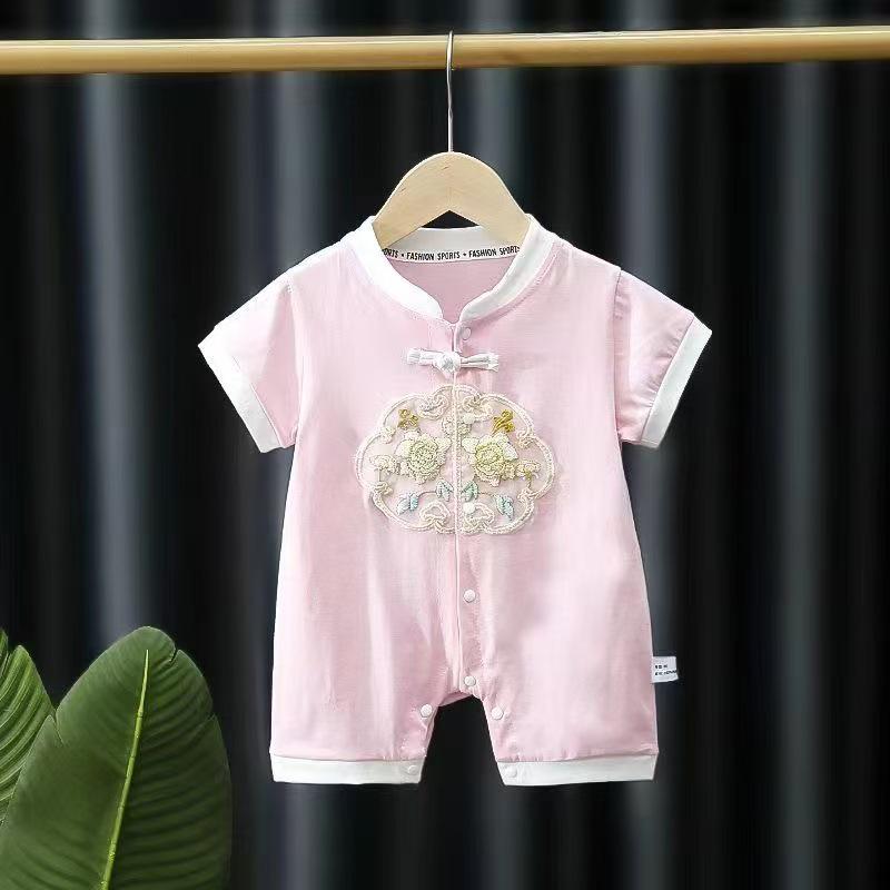 Infant & Toddler Chinese Style Summer Bodysuit - Short Sleeve, Thin Newborn Crawling Outfit