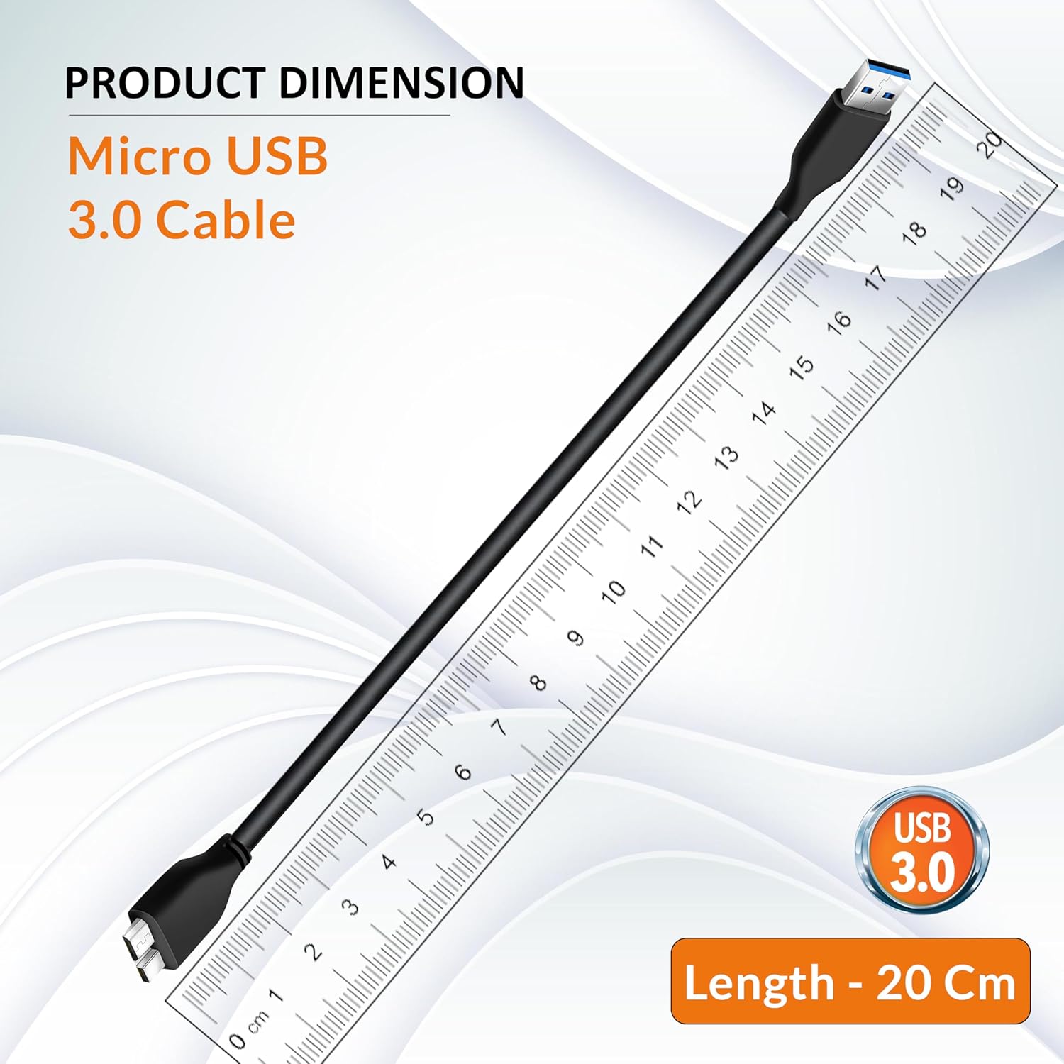 SaiTech IT 20cm USB 3.0 Cable A to Micro B high Speed Upto 4.8 Gbps Data Transfer Cable for Portable External Hard Drive - Black