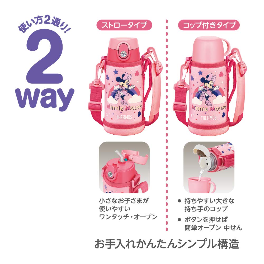 Thermos Vacuum Insulated Two-Way Water Bottle, 0.6L/0.64L, Minnie Mouse Pink, FJO-600WFDS P