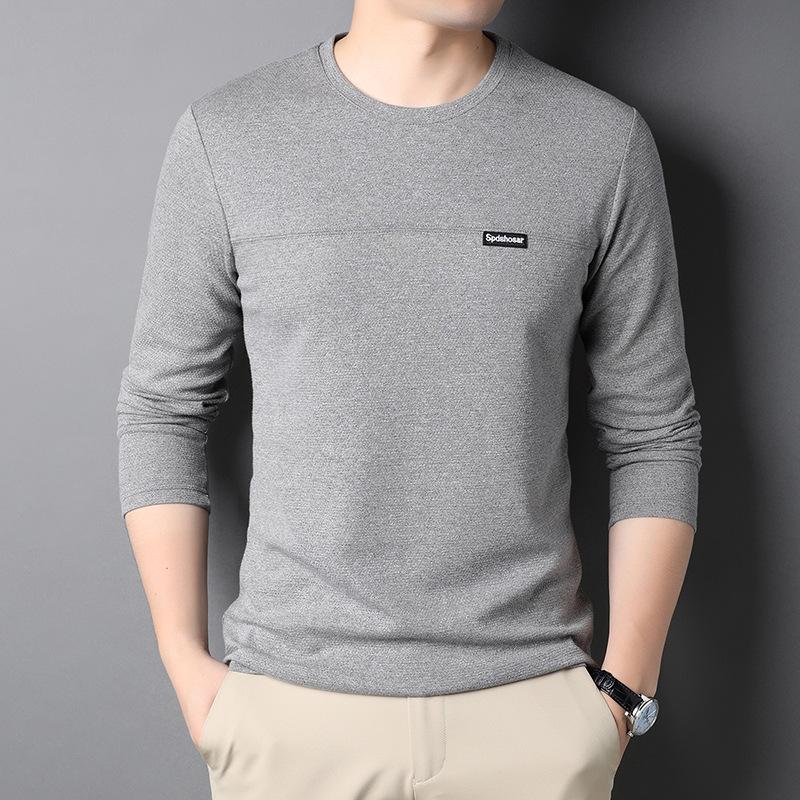 

Весенняя новая мужская футболка в корейском стиле с круглым вырезом и длинными рукавами, модная повседневная мужская рубашка для молодежи и среднего возраста 4XL