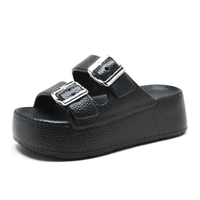 

New slippers women s non-slip EVA heightened super thick bottom home fashion super soft one-word drag inside and outside wear 40 чёрный