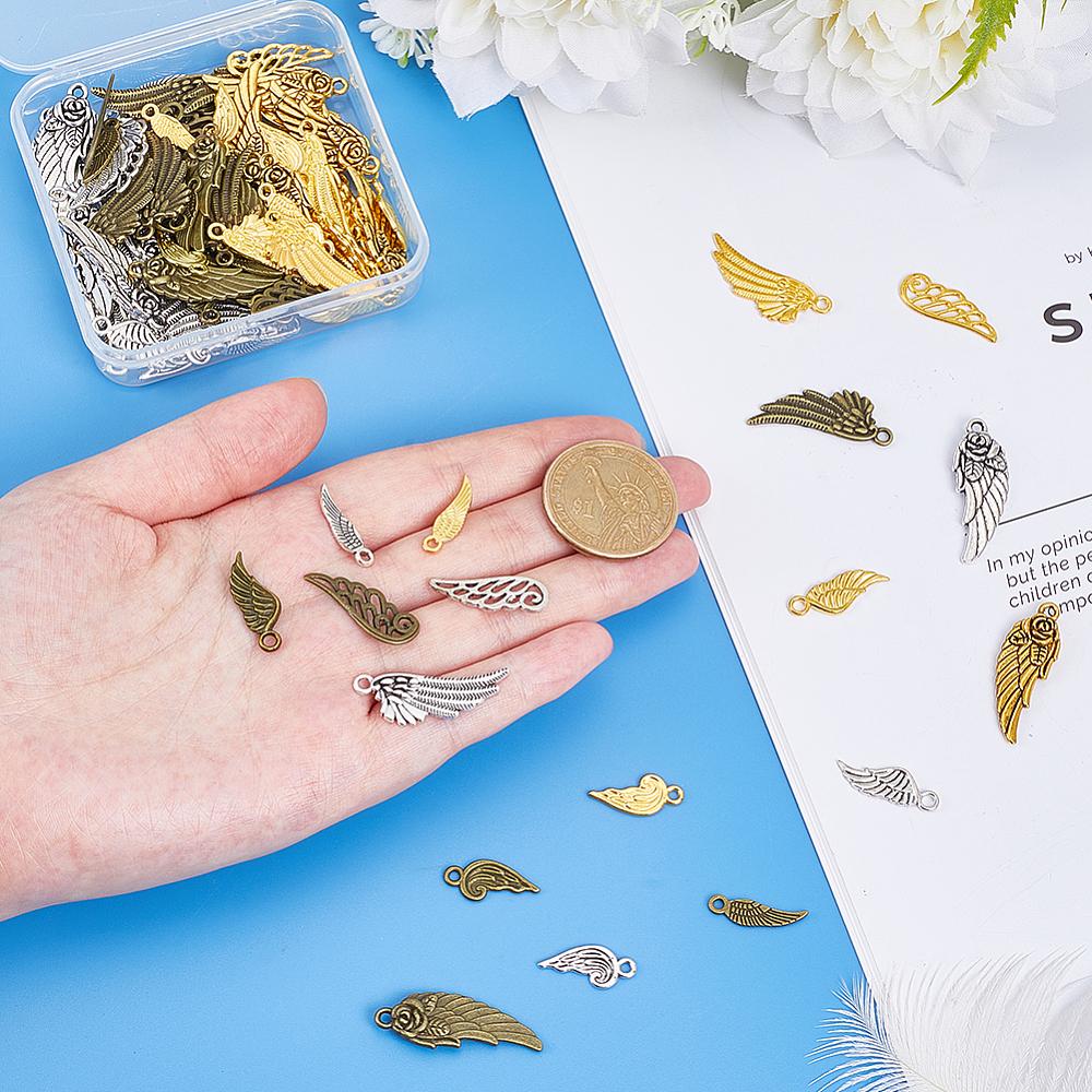 108Pcs 18 Styles Tibetan Style Alloy Pendants Lead Free and Cadmium Free Wing Mixed Color 18~31x5~11.5x1~4.5mm Hole: 1.5~2mm 6pcs/style
